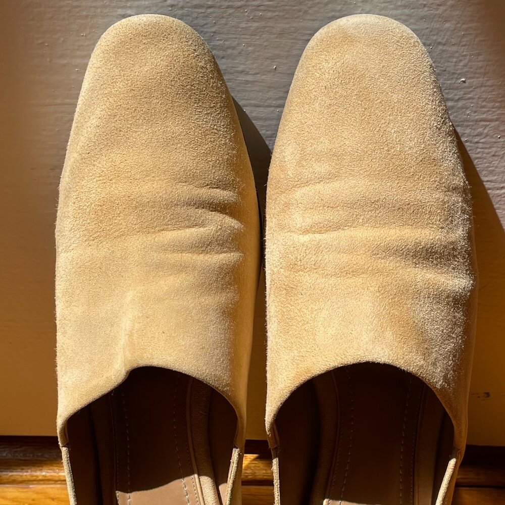 The Row Noelle Collapsible-Heel Loafers in Camel Suede